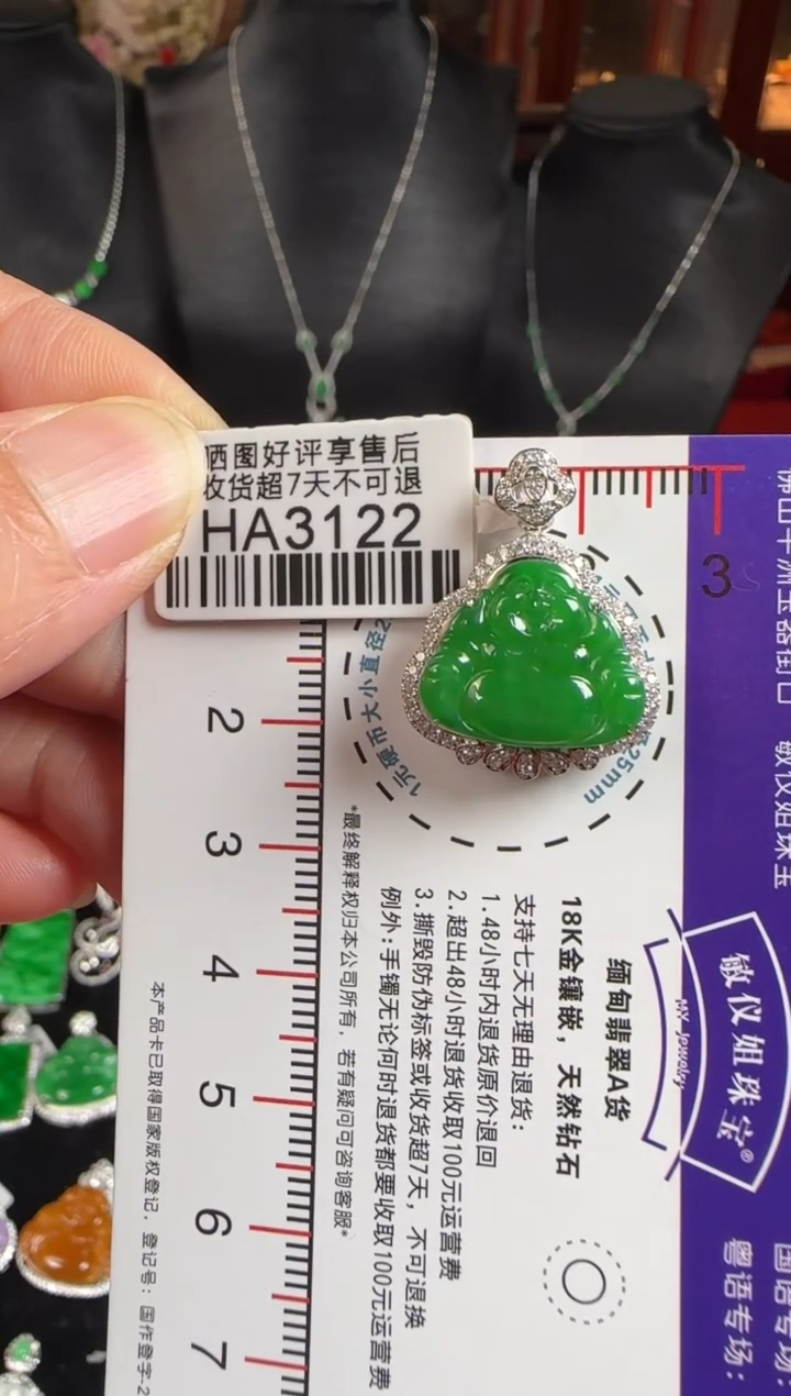 颈饰18K金镶嵌翡翠HA3122辣绿佛公