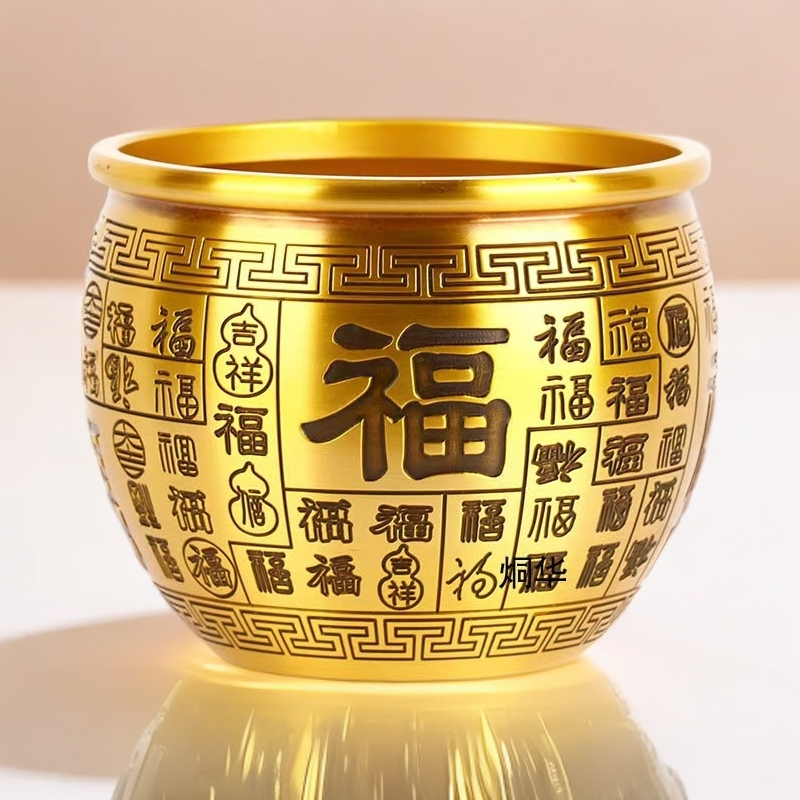百福铜缸黄铜缸聚宝盆摆件纯客厅家居招聚大号特大号财铜黄铜米缸