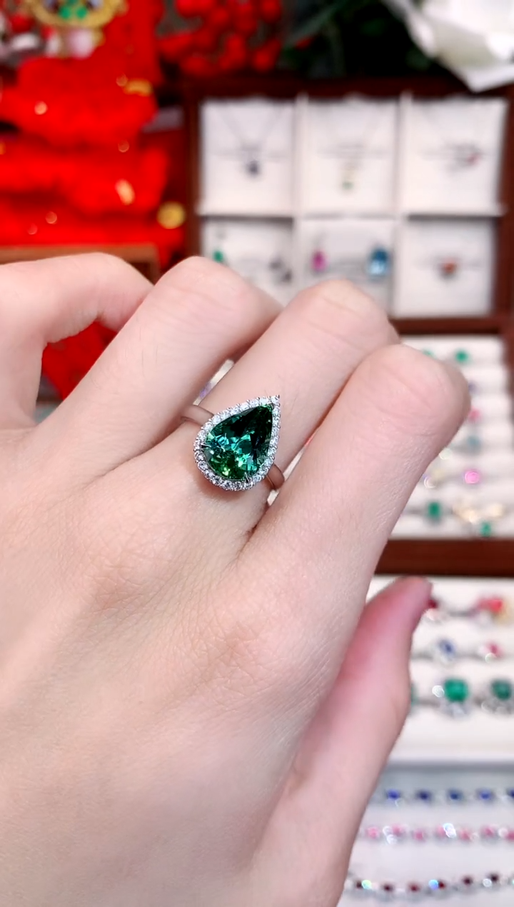 【闪购商品】碧玺戒指18K金镶嵌3.98ct/天然宝石/七天无理由