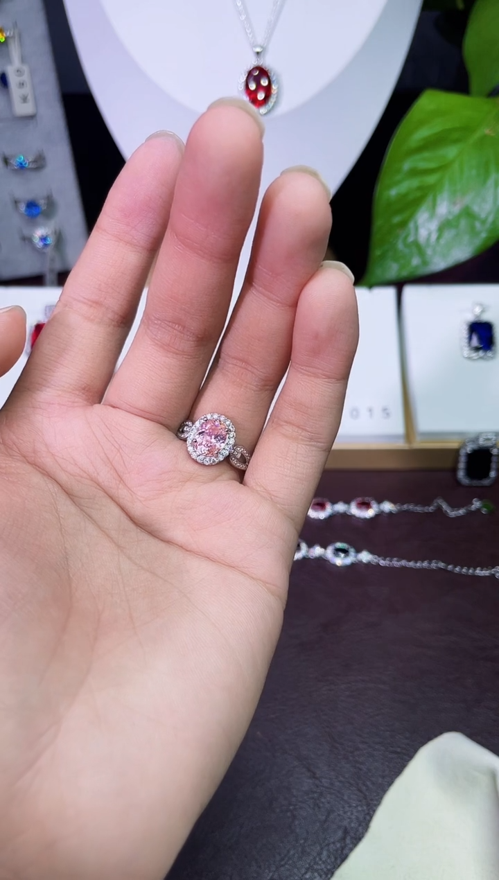 合金合成钻石日出粉戒指
