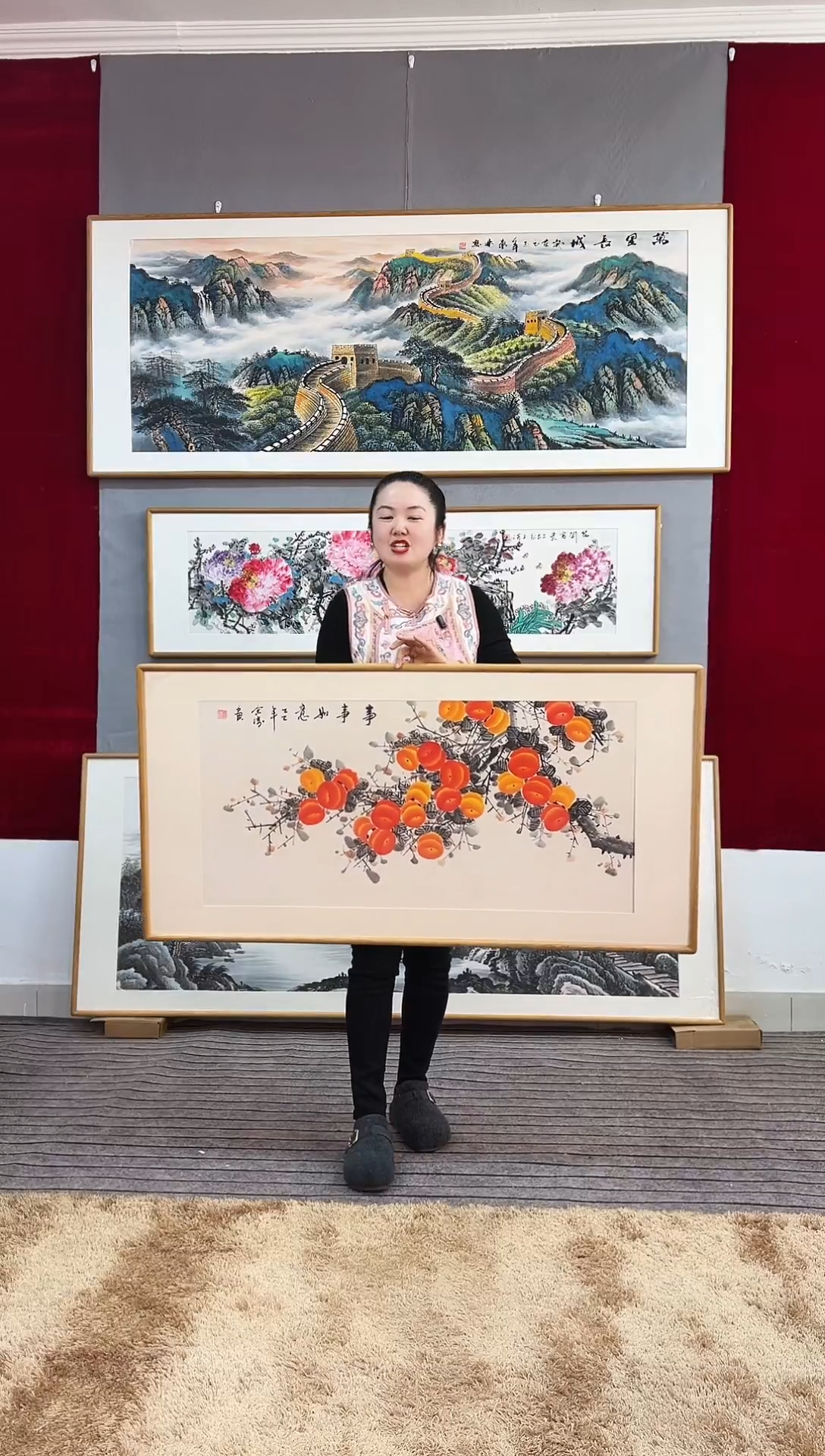 国画手绘柿子122*62尺寸