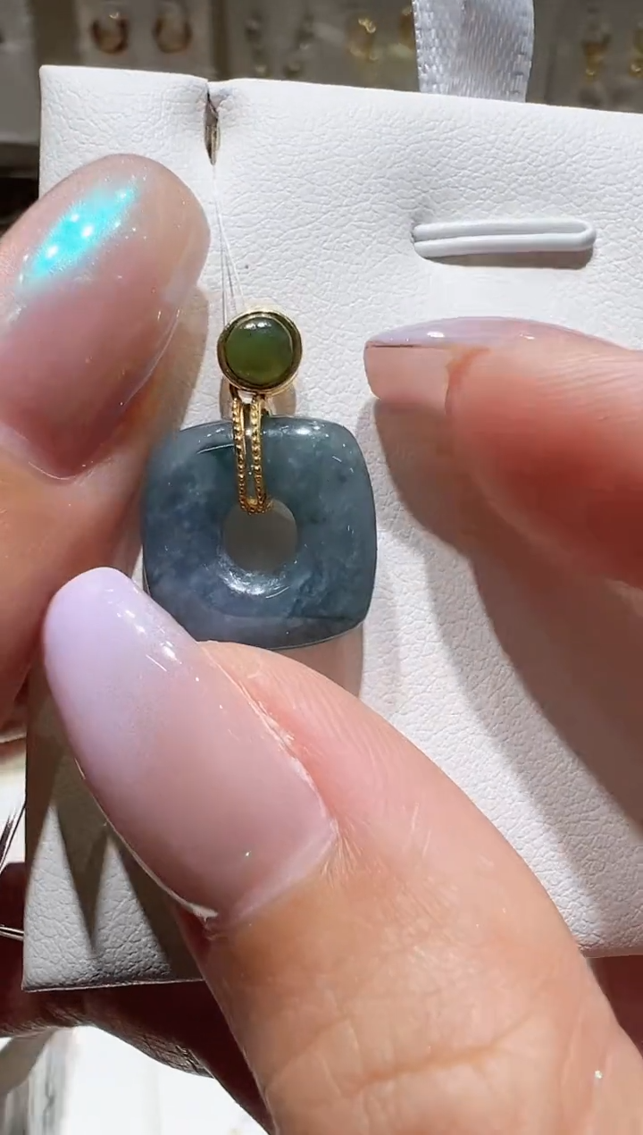 颈饰银S925镀金镶嵌翡翠@@
