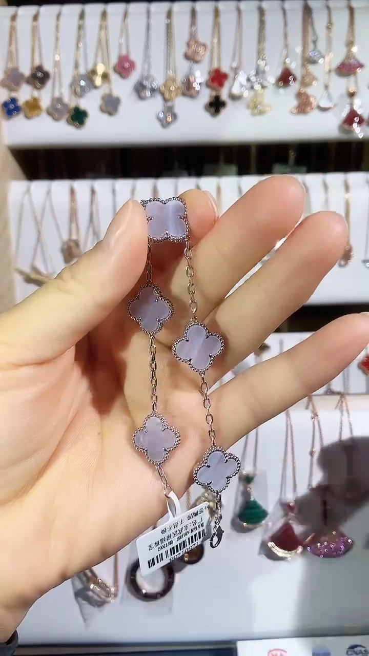 【闪购商品】玛瑙/玉髓手链18K金镶嵌玛瑙K白紫五花