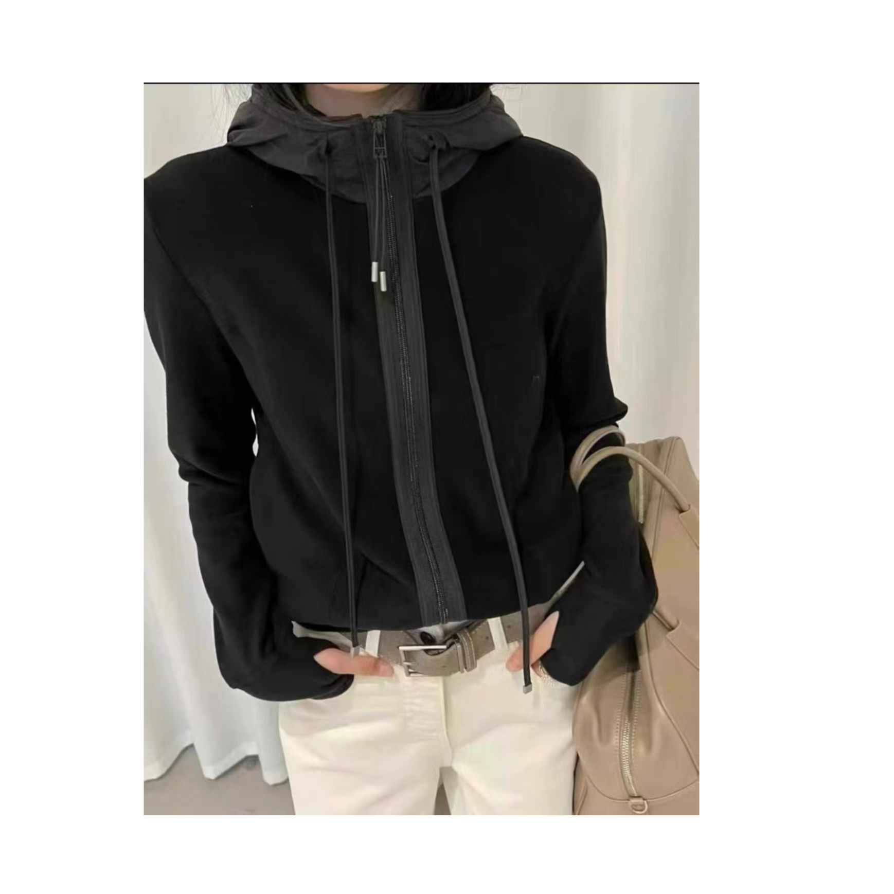 121爆款舒适落肩袖连帽德容开衫