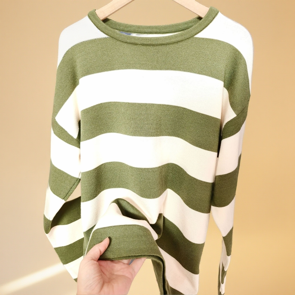 【6198】大漫甄选拼色大条纹超细套头针织J6032