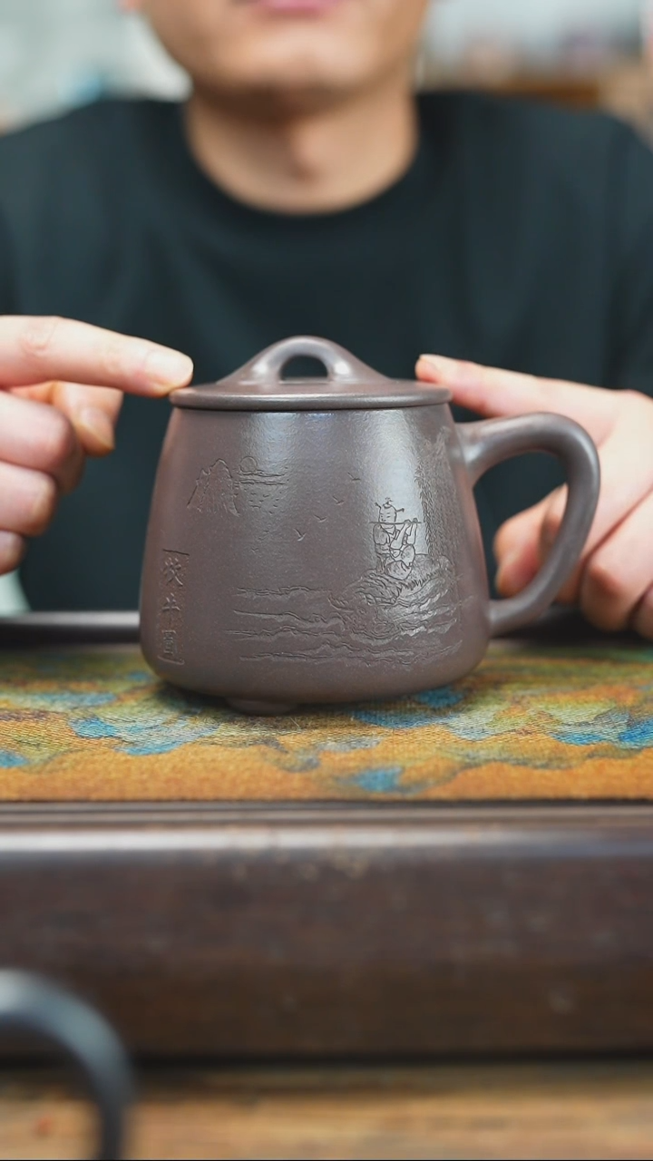 【闪购商品】紫砂茶杯3.6 大水潭 天青 石瓢盖杯