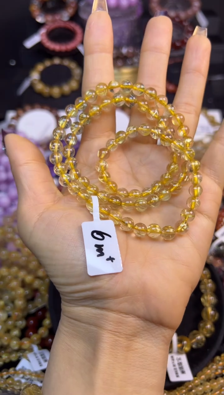 未镶嵌手串水晶金发晶三圈6mm+