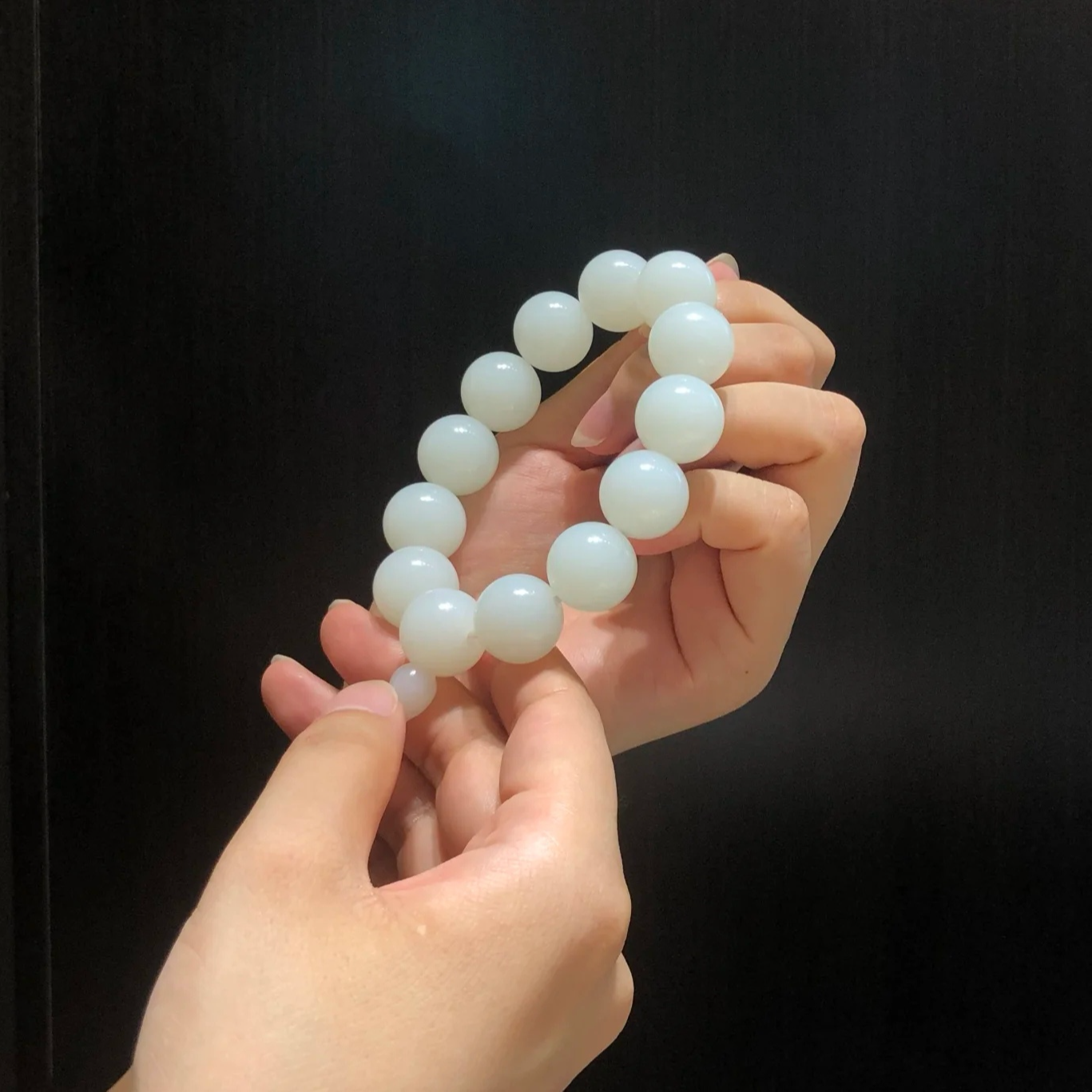 新疆和田玉白玉手链圆珠10 - 16MM羊脂白正品带证经典