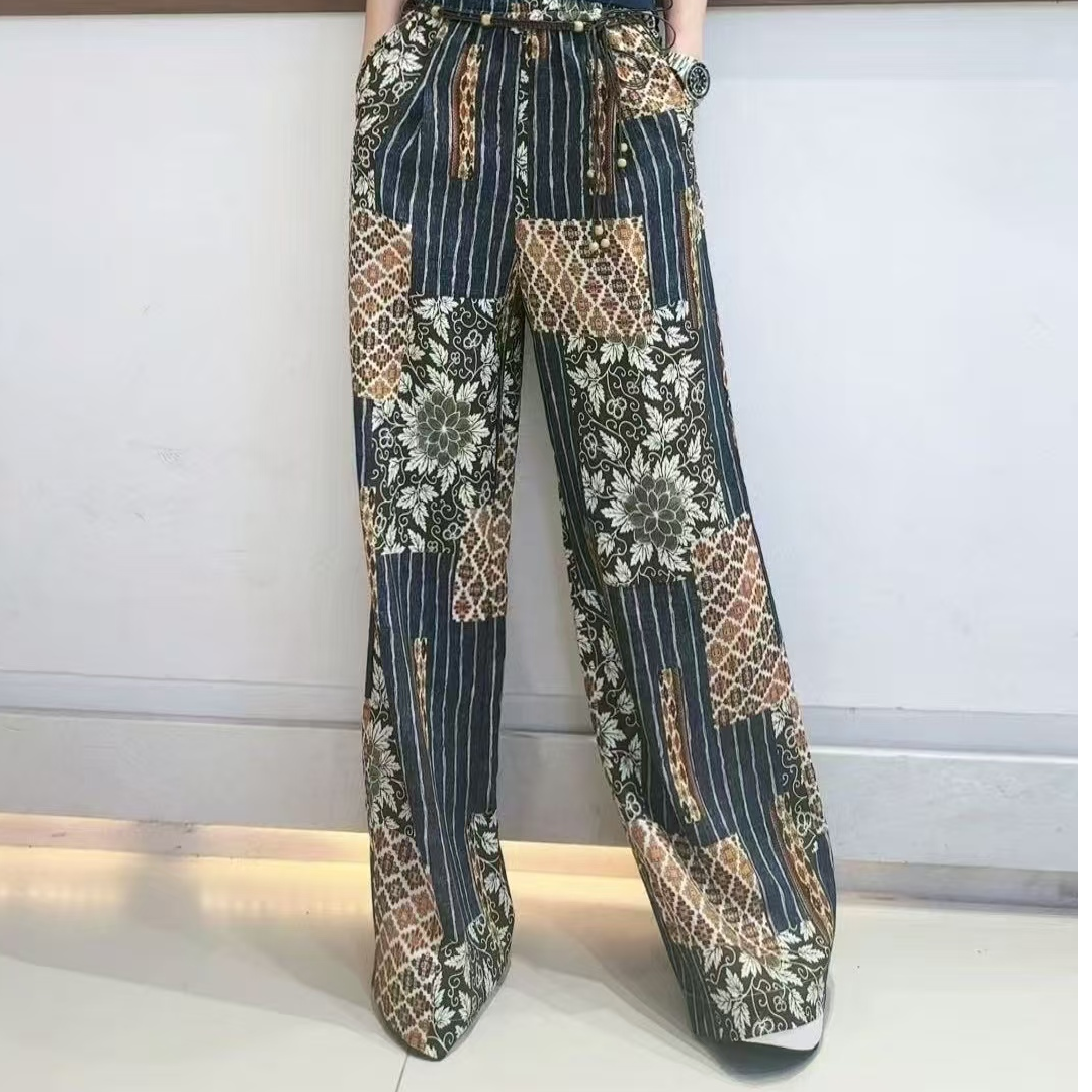 重工波点图腾印花夏季长裤休闲裤豹纹朋克风日系