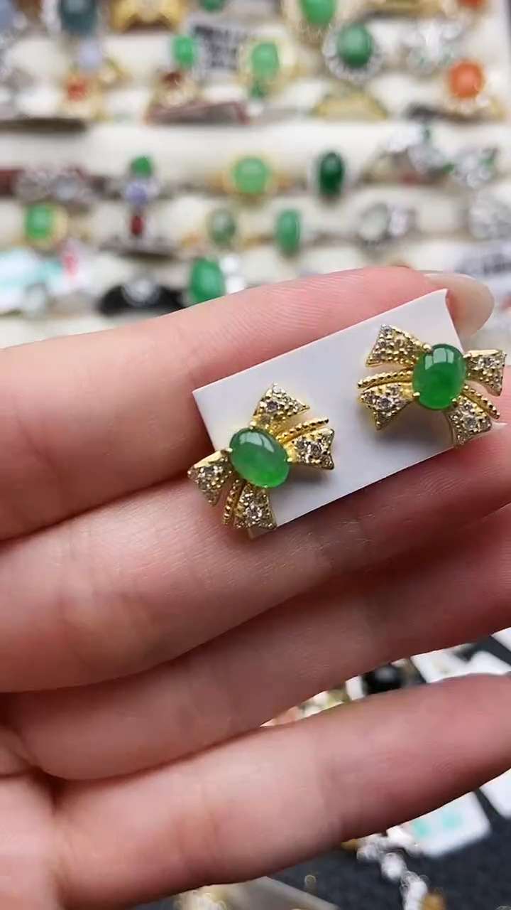 银S925镶嵌翡翠耳饰125