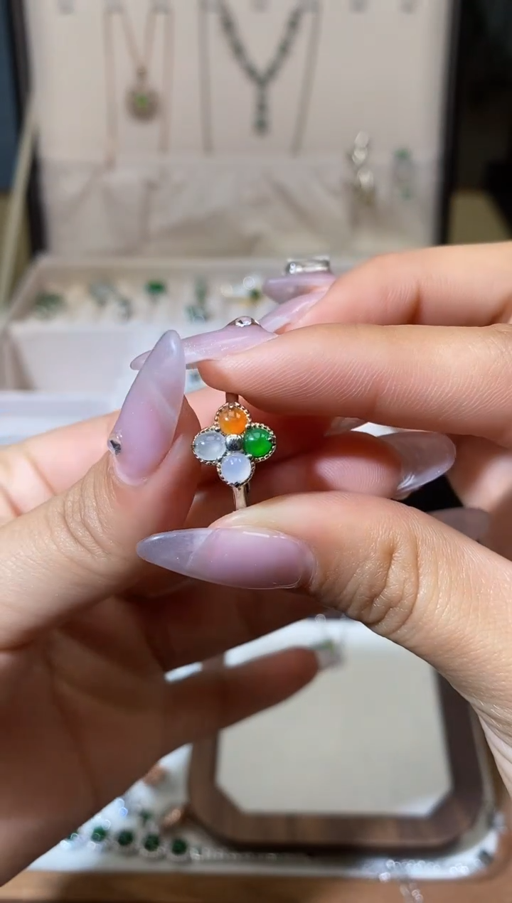 【闪购商品】翡翠戒指银S925镶嵌天然A货翡翠（多样性发一）