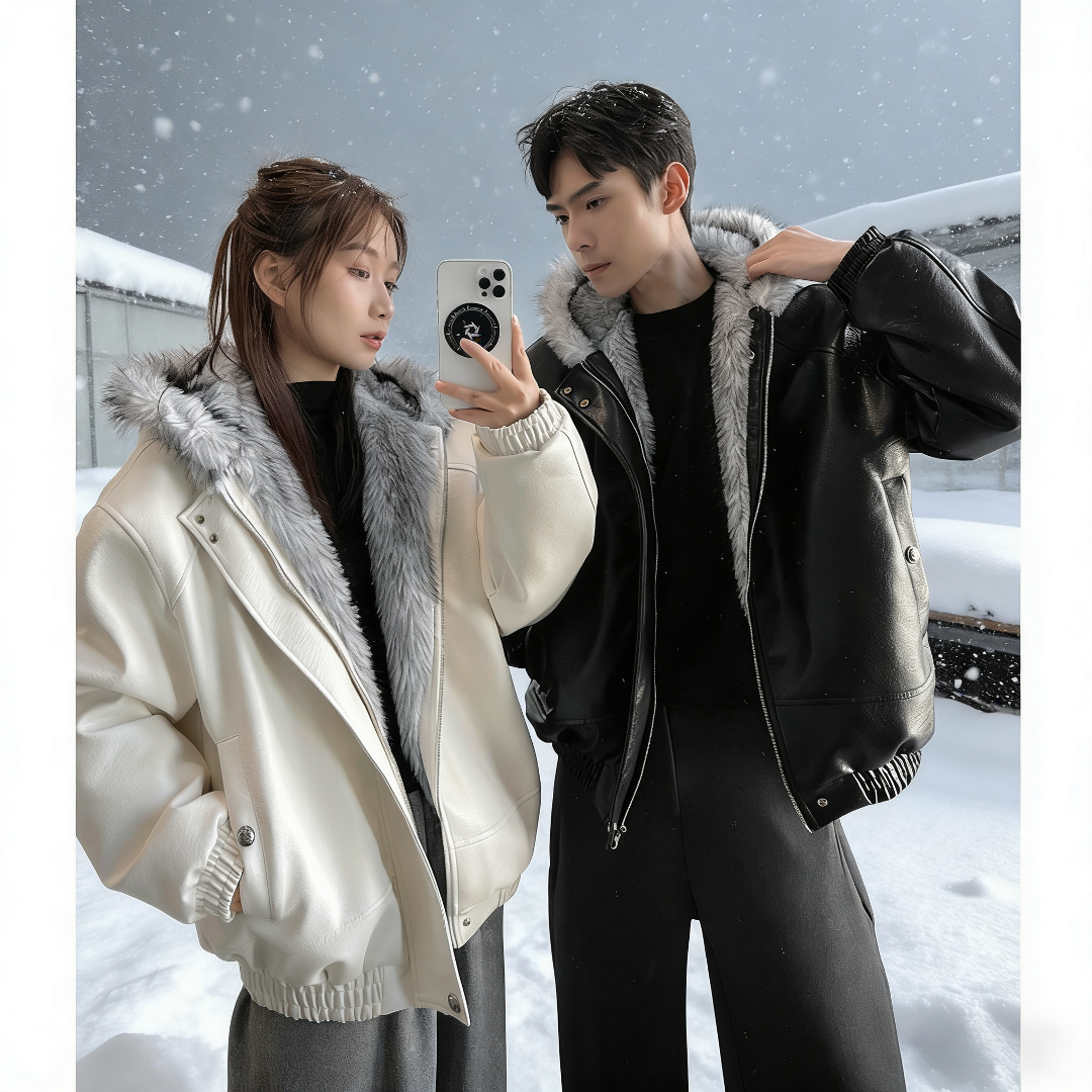 荔枝皮狼王座山雕皮棉服连帽外套加绒加厚冬季情侣夹克百搭外套男