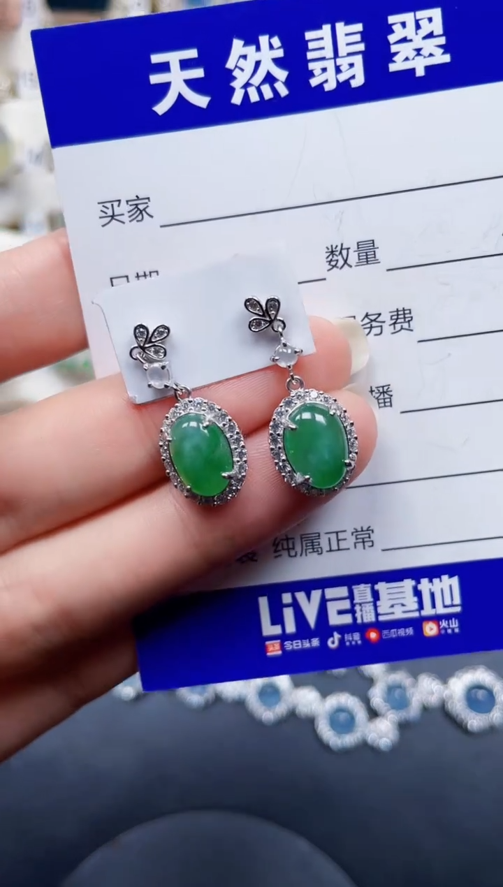 银S925镶嵌翡翠耳饰503