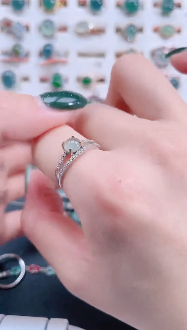 银S925镶嵌戒指翡翠天然翡翠