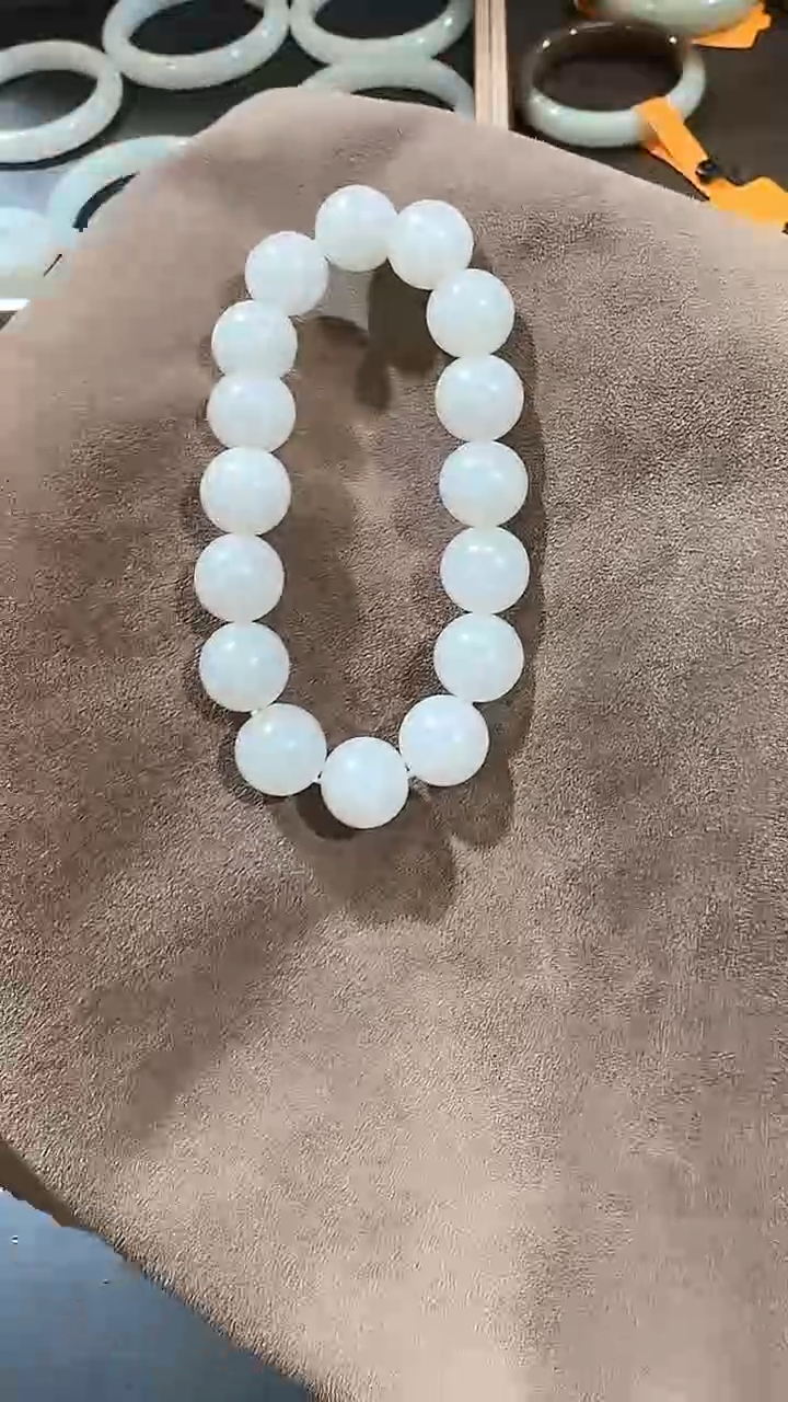 【闪购商品】和田玉手串未镶嵌1314 白玉12mm圆珠手串