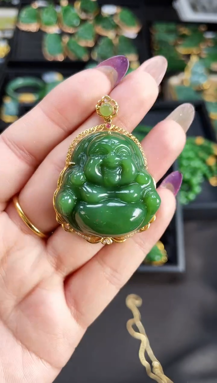 【闪购商品】和田玉吊坠18K金镶嵌35MM 多样性发一