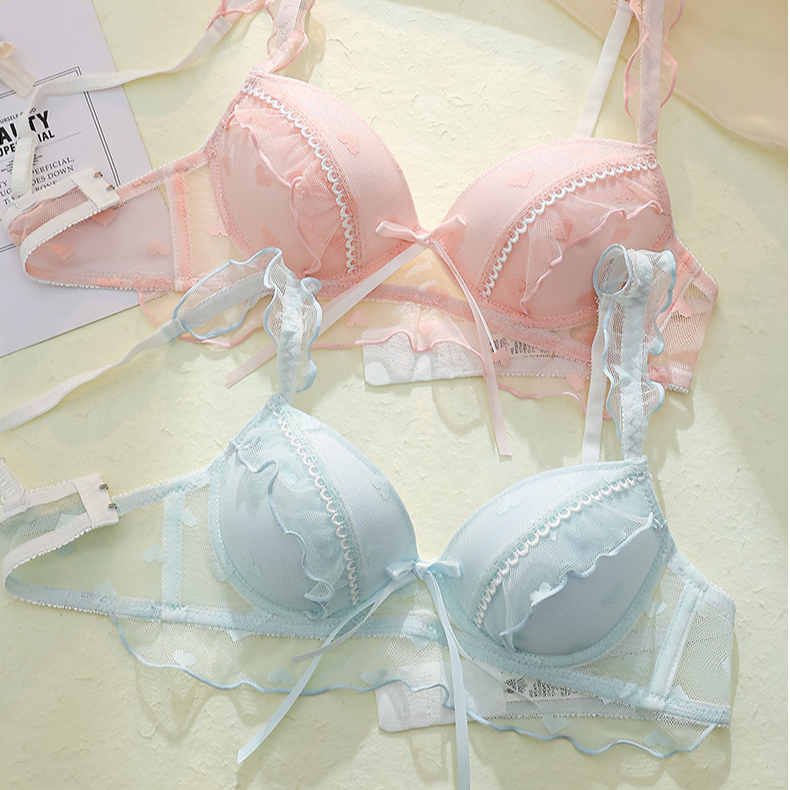 【彩色夏天】公主风蕾丝文胸夏天小胸聚拢显大胸罩少女白色纯欲内衣