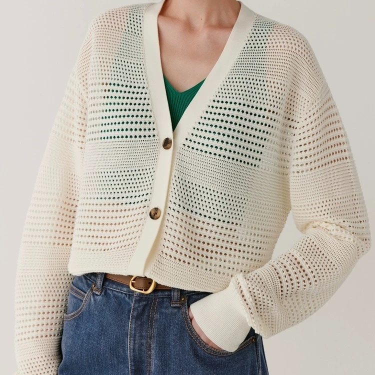 [禾] 新女士镂空针织开衫 4087