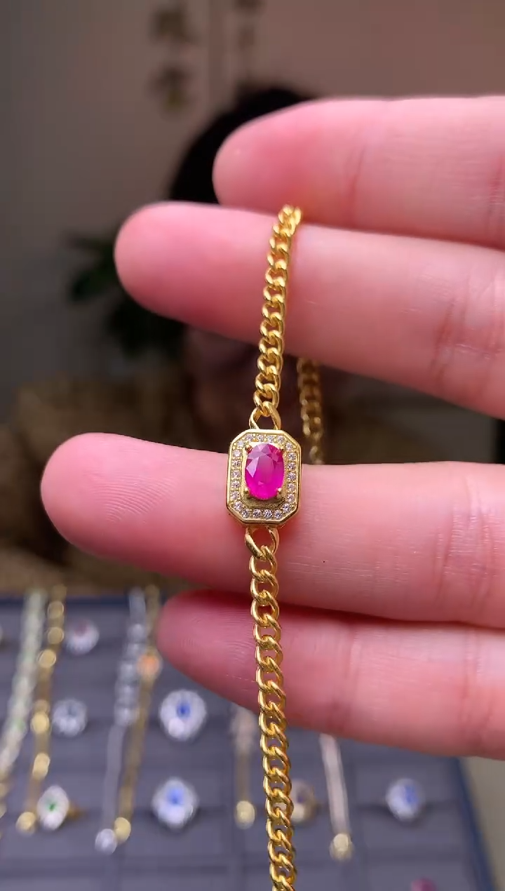 银S925镶嵌手链红宝石手链