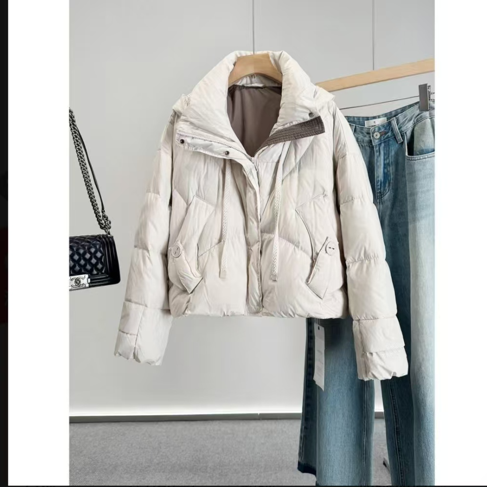 短款长袖立领拉链简约工装羽绒服百搭冬季羽绒服加厚