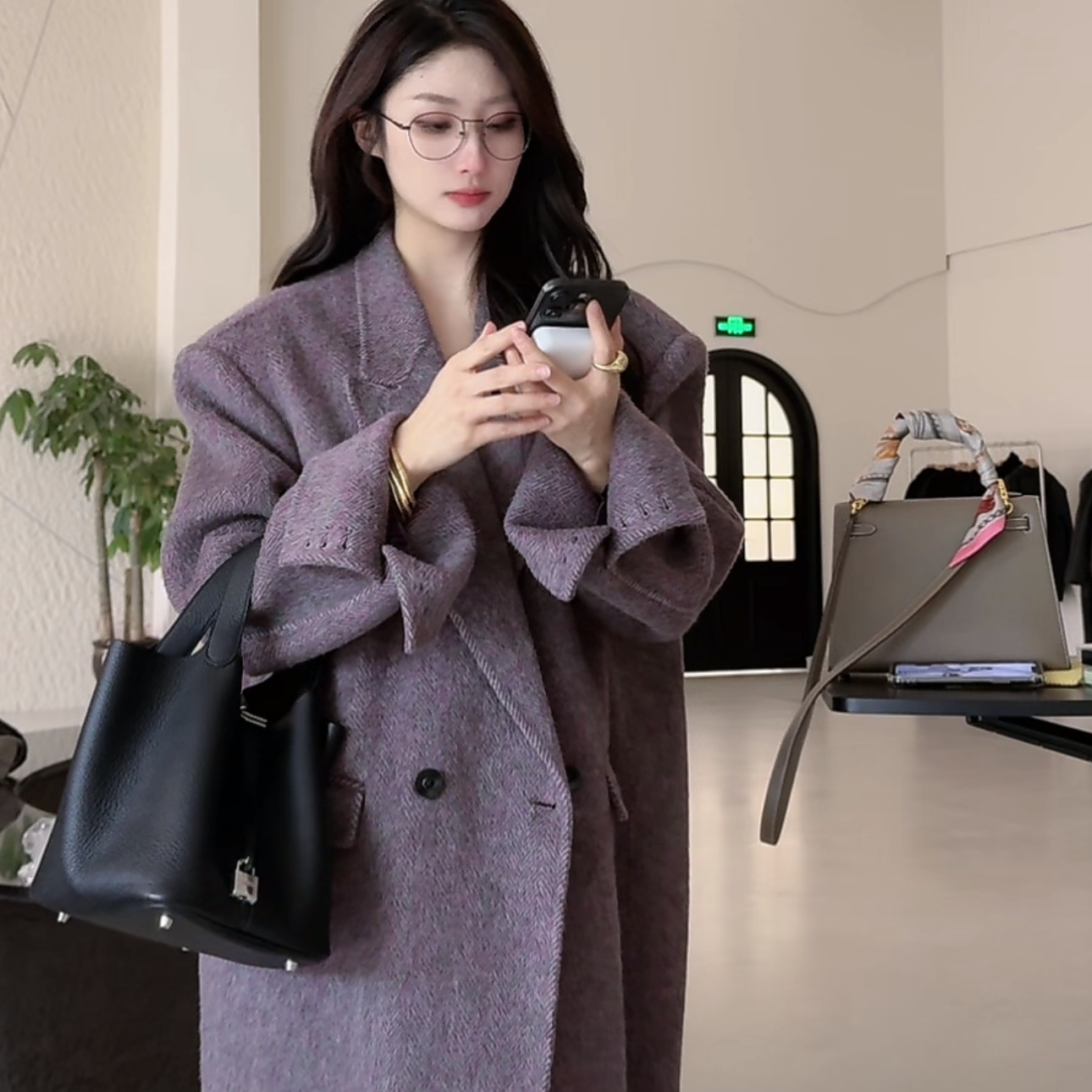 轻奢气质网红时尚双面呢大衣设计师秋冬百搭