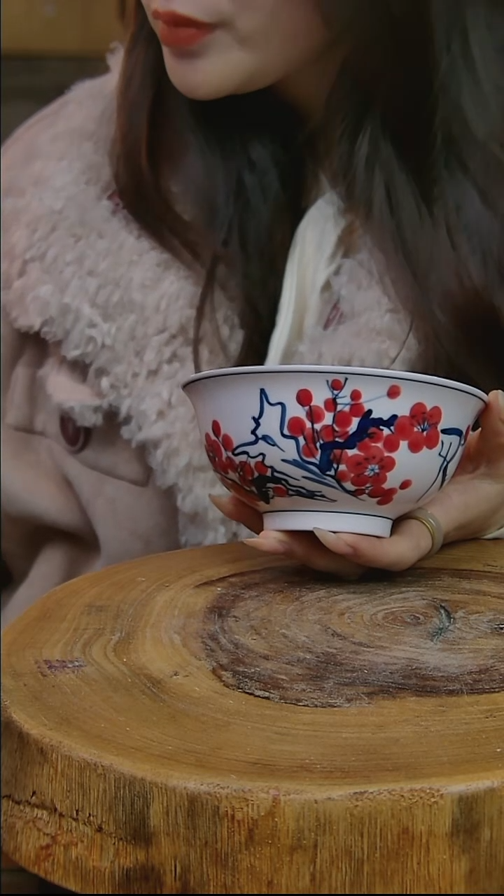 摆件陶稀土梅花米饭碗