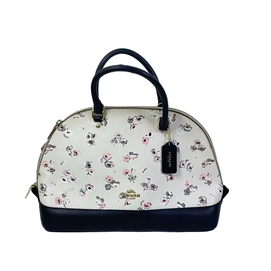 95新 COACH/蔻驰 碎花PVC拼皮手提贝壳包SH-30896-A白色单肩经典