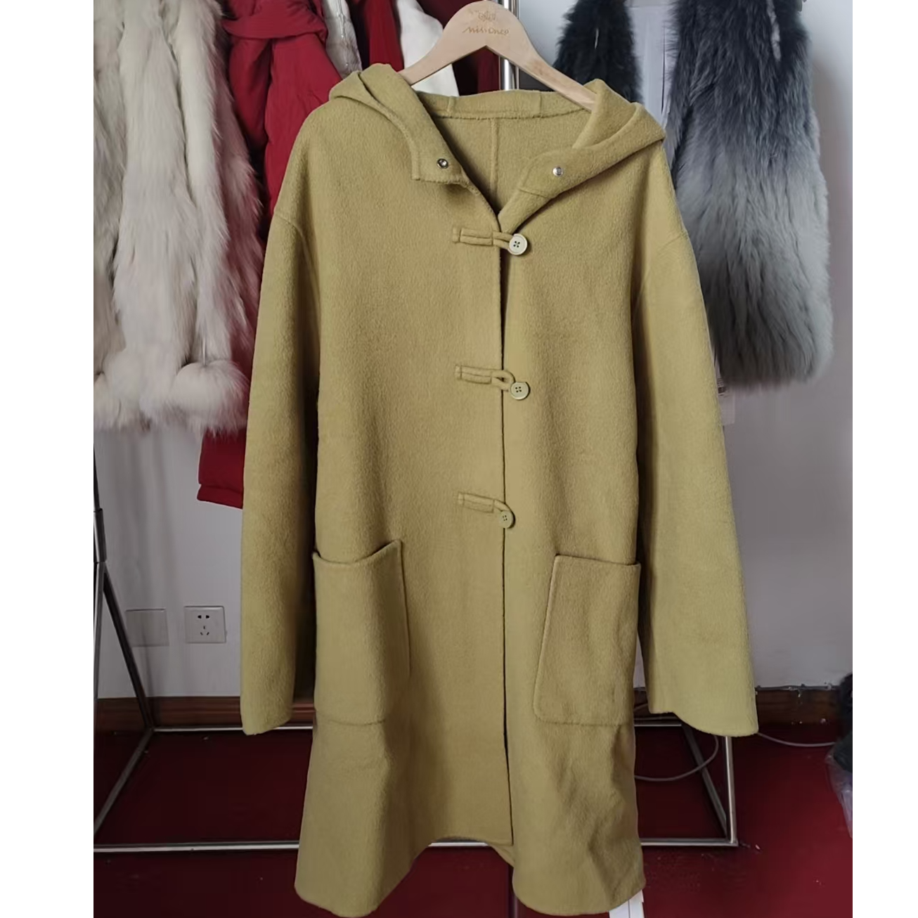 厚款扎染直下摆毛呢外套秋冬时尚气质休闲毛呢外套纯色