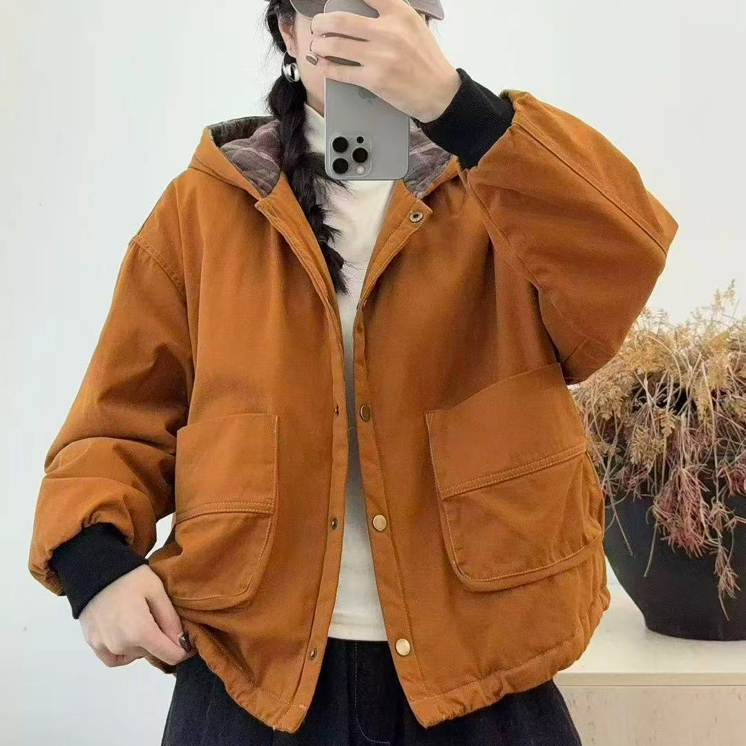 17075新款秋冬加厚休闲减龄宽松显瘦女款连帽棉服