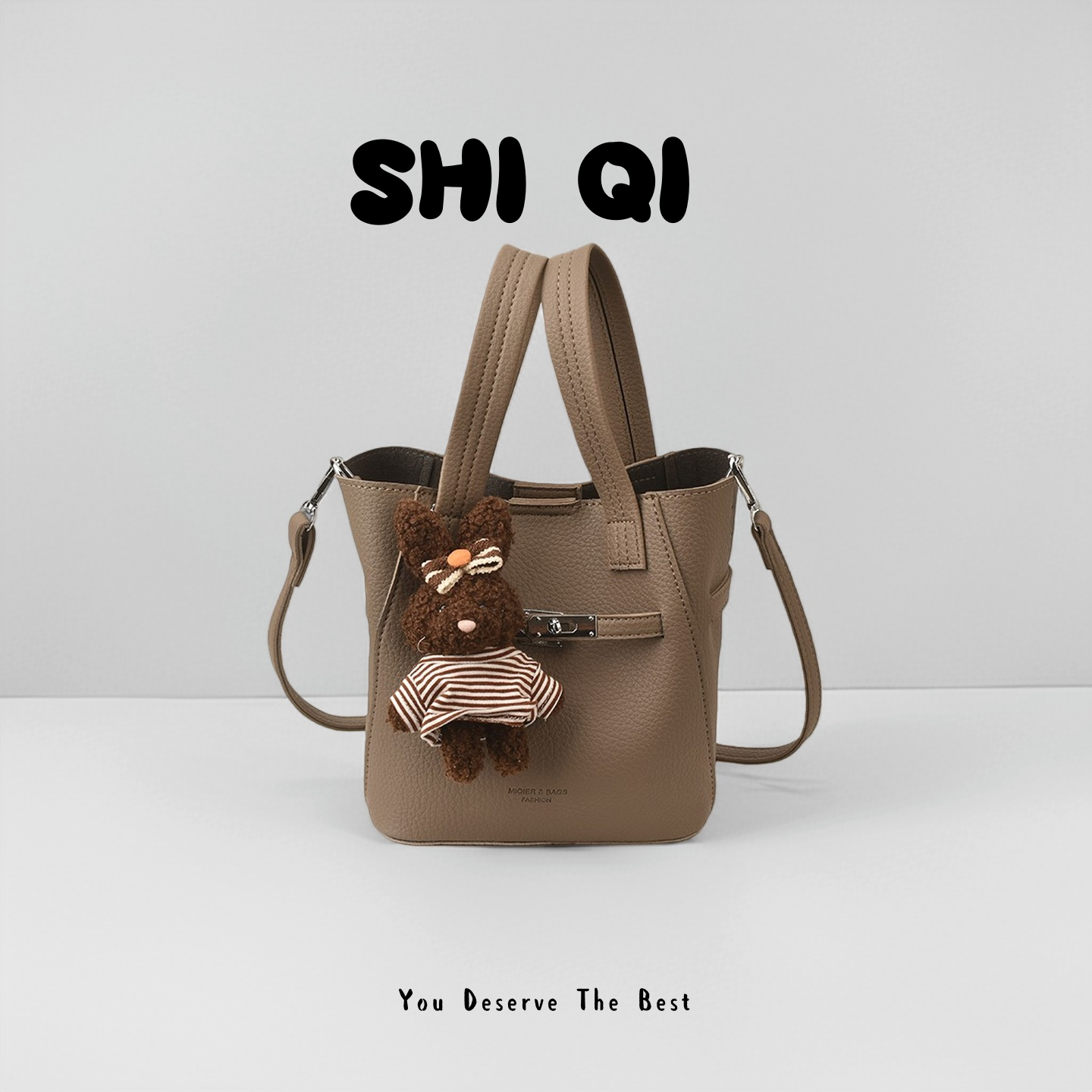 轻奢水桶包荔枝纹手提式单肩款斜挎包潮流简约时尚百搭通勤肩包