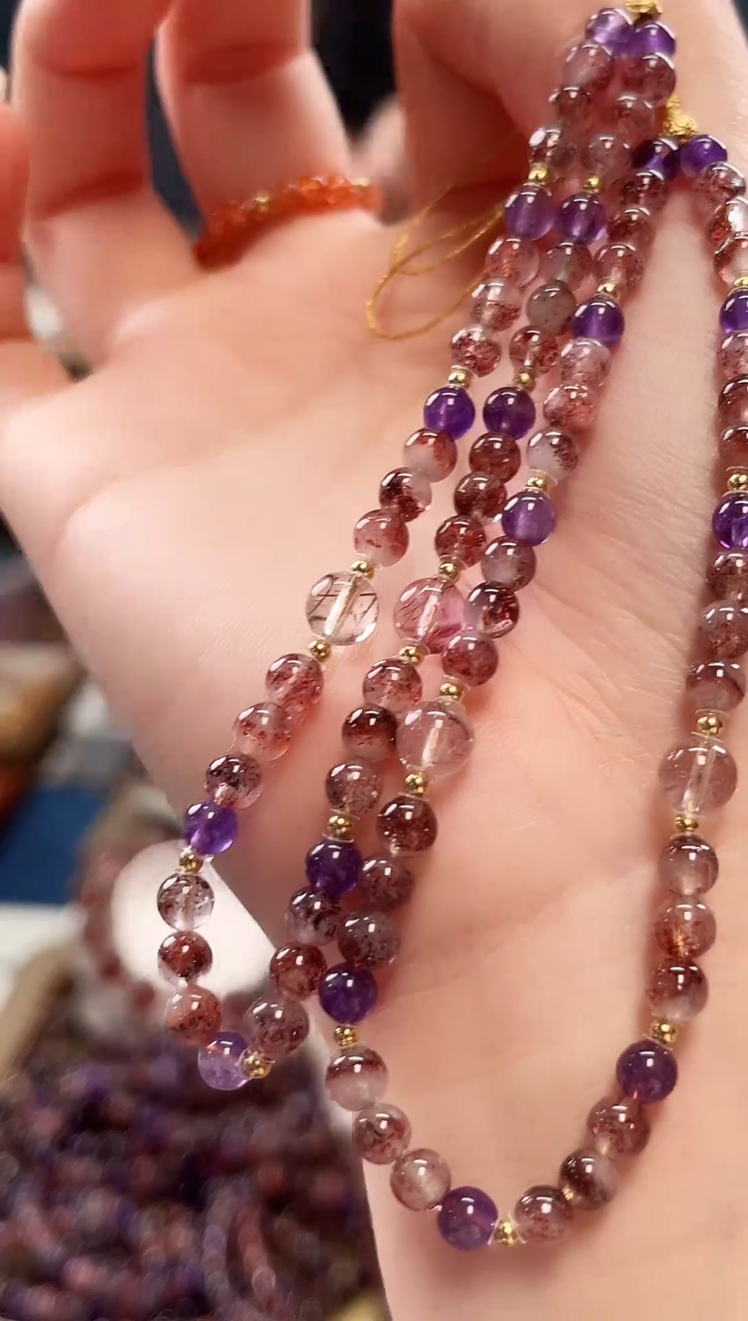 未镶嵌手串水晶金草莓超七手机链4mm【多样性发一】