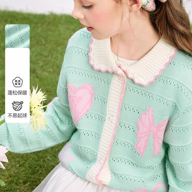童装女童线开衫儿童针织春装宝宝外套小花上衣新