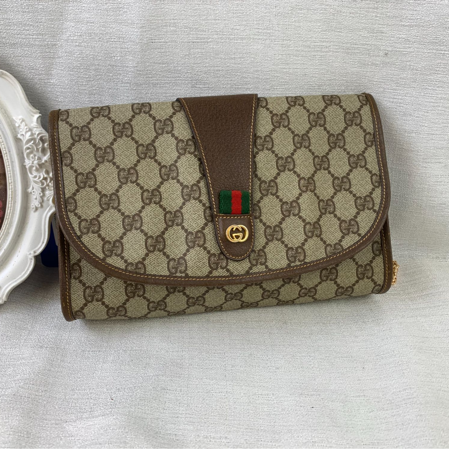 95新 GUCCI/古驰 老花金标信封包/EE11701527/1527