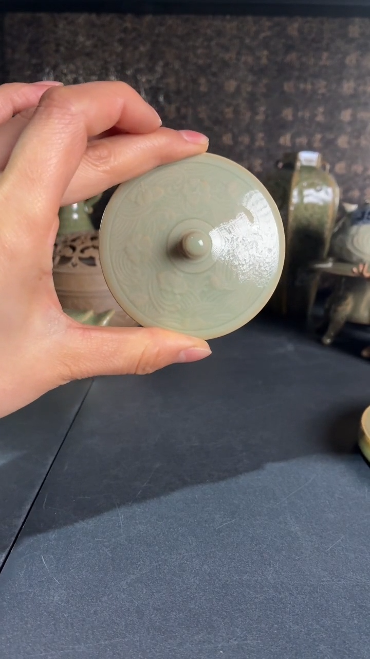 耀州窑仰山传*天青落花流水盖子