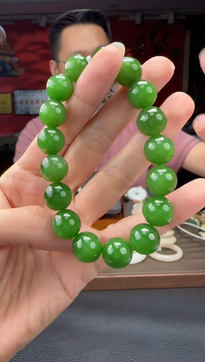 手串未镶嵌和田玉碧玉阳绿单圈手串