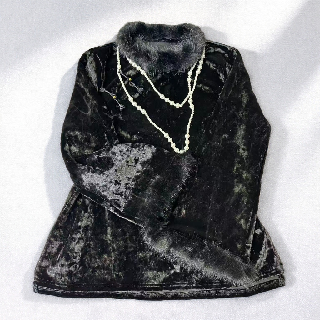 打底气质网红加厚秋冬百搭重工女装丝绒毛毛复古ins黑色女士时尚