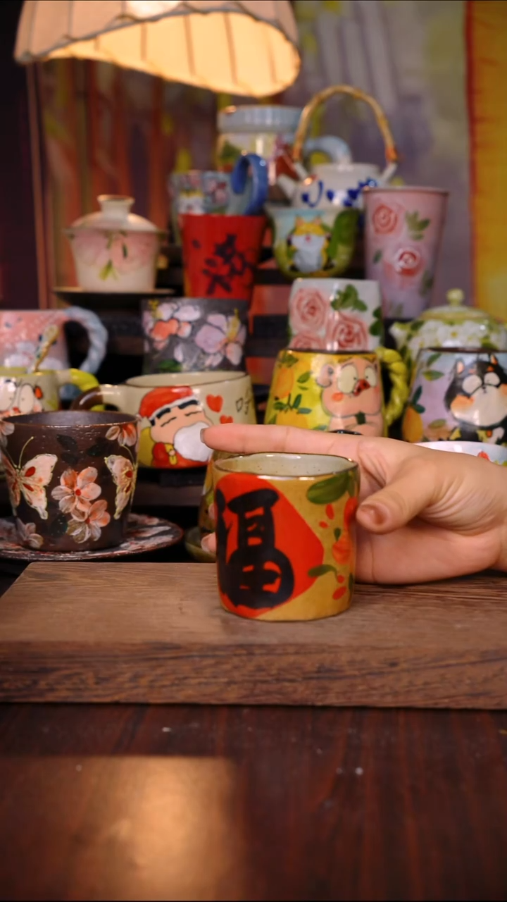 杯子陶泥垚手作 景德镇手工手绘陶瓷器物