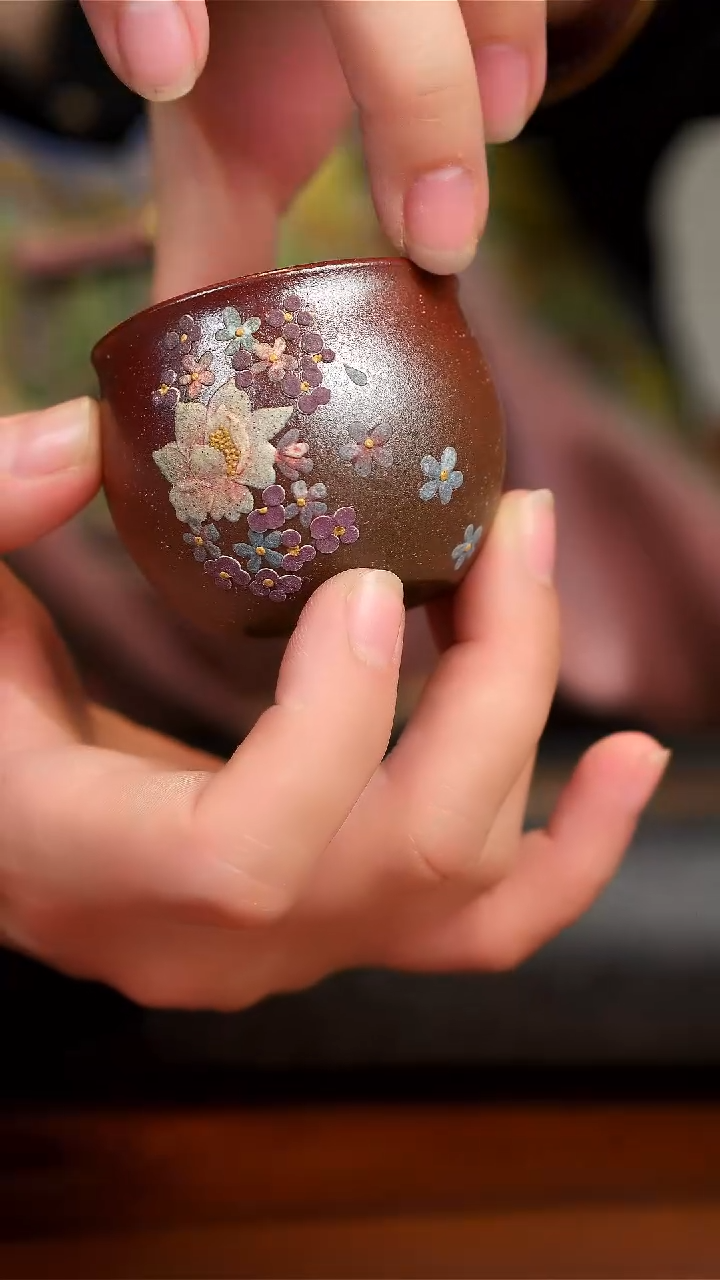 【闪购商品】紫砂茶壶观羽柴烧花卉杯