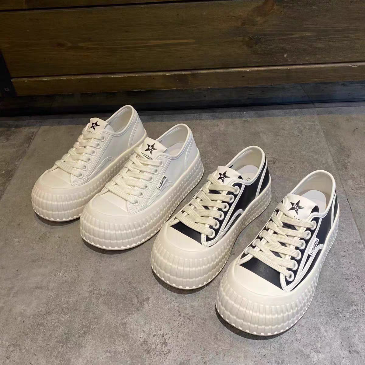 娃娃头小白鞋女2025新款百搭系带厚底休闲板鞋透气饼干鞋  1165