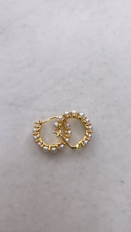 【闪购商品】淡水珍珠耳饰合金金色9珠