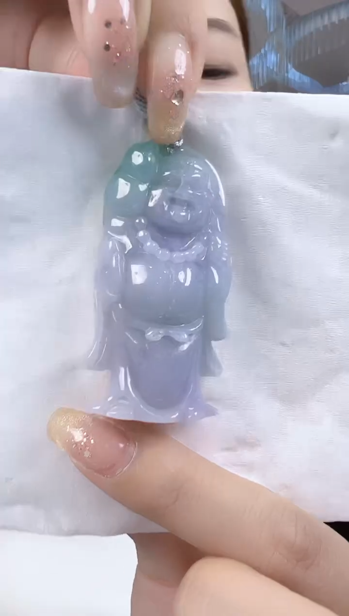 翡翠未镶嵌吊坠(不含链)孤品翡翠A货冰紫佛吊坠