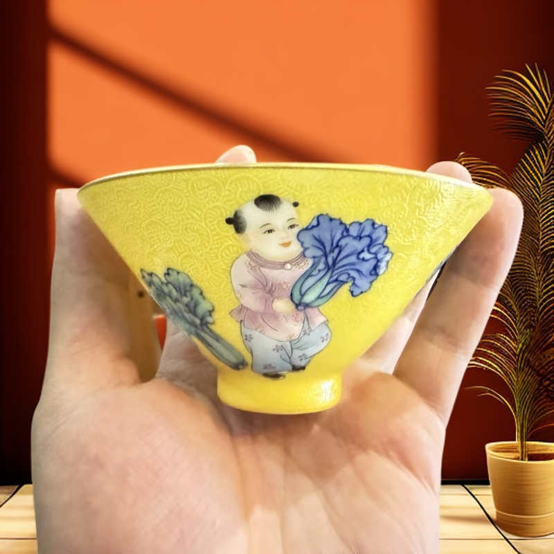 【央广非遗】古窑御器扒花黄地斗笠杯