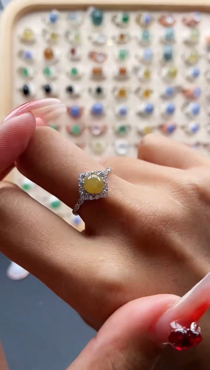 【闪购商品】翡翠戒指银S925镶嵌缅甸天然A货翡翠222  10+7