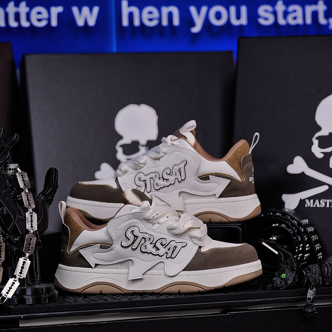  厚底板鞋2025年春季新款男女鞋拼色小个子增高百搭休闲鞋