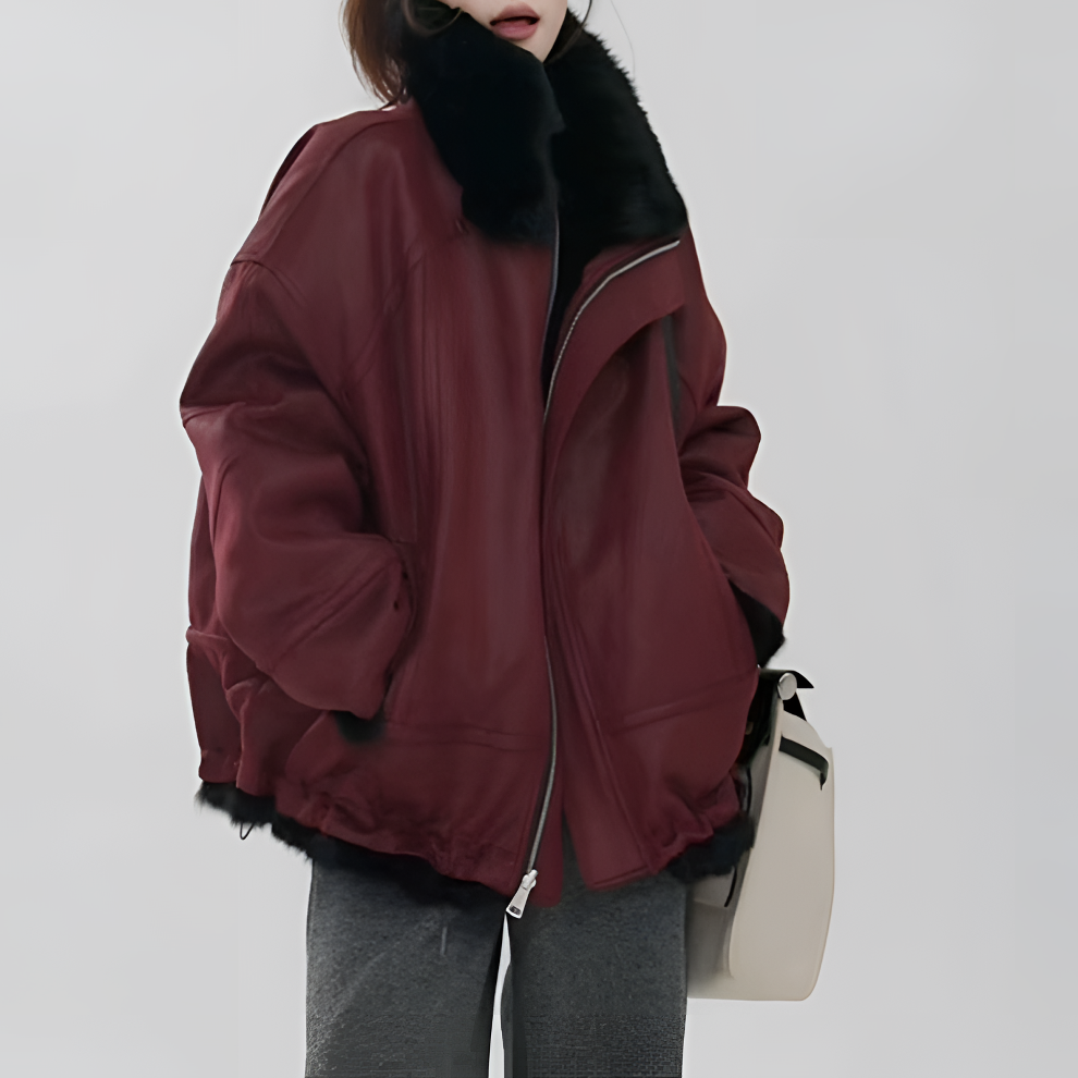 2025年新款冬季麂皮绒兔皮毛一体女士短款派克外套松弛感老钱风