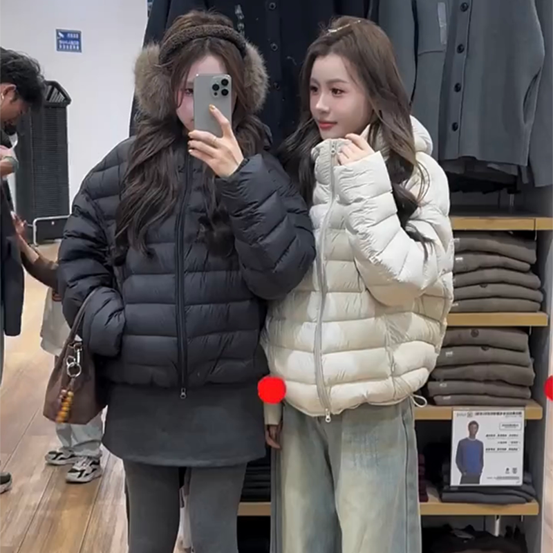 排骨泡芙短款羽绒服女2025冬季新款白鸭绒连帽轻便大头花同款外套
