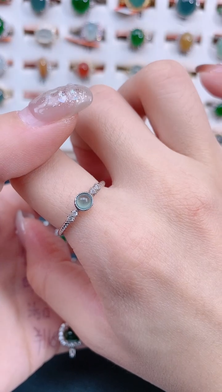 银S925镶嵌戒指翡翠天然翡翠