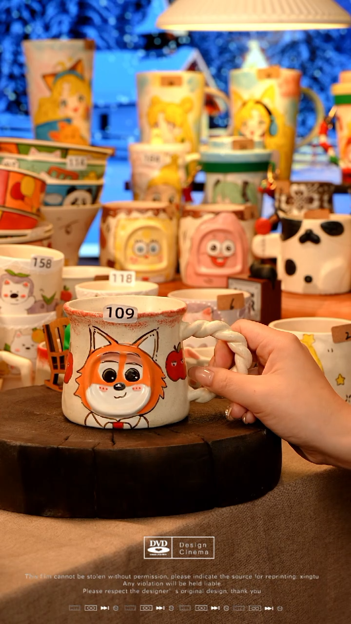 陶瓷109狐狸景德镇设计师款手工手绘高温陶瓷