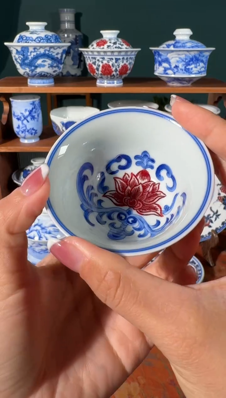 【闪购商品】杯永明尚玩钧釉莲花内绘撇口杯