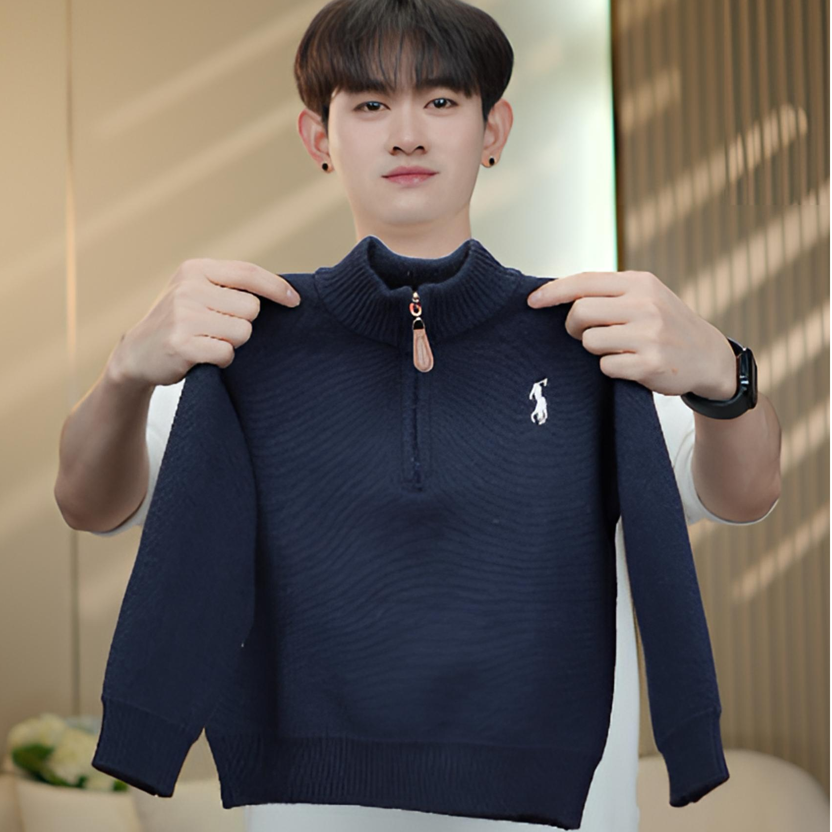 儿童毛衣男加绒冬季款中小童半拉链针织衫内外搭宝宝套头衫女加厚